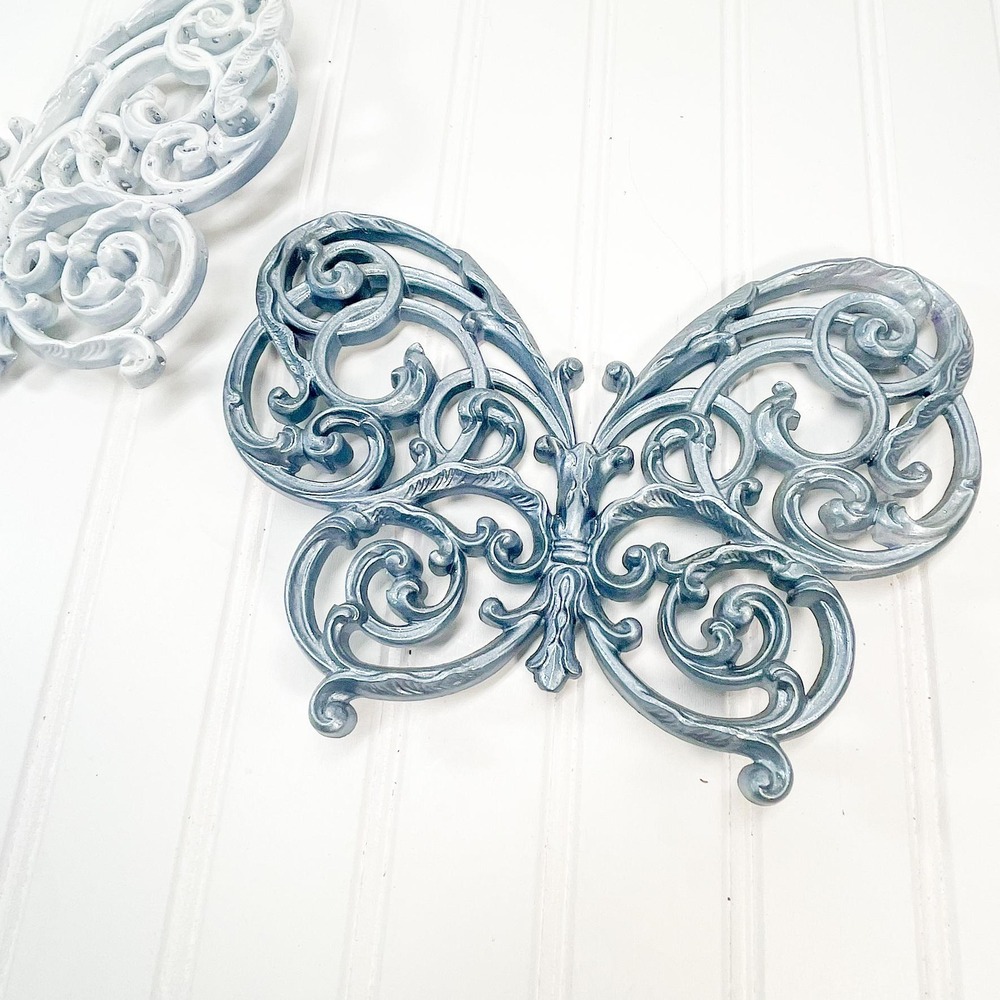 Vintage Burwood Butterfly Decor - White & Silver Butterflies Wall Hanging - Picture 4 of 6